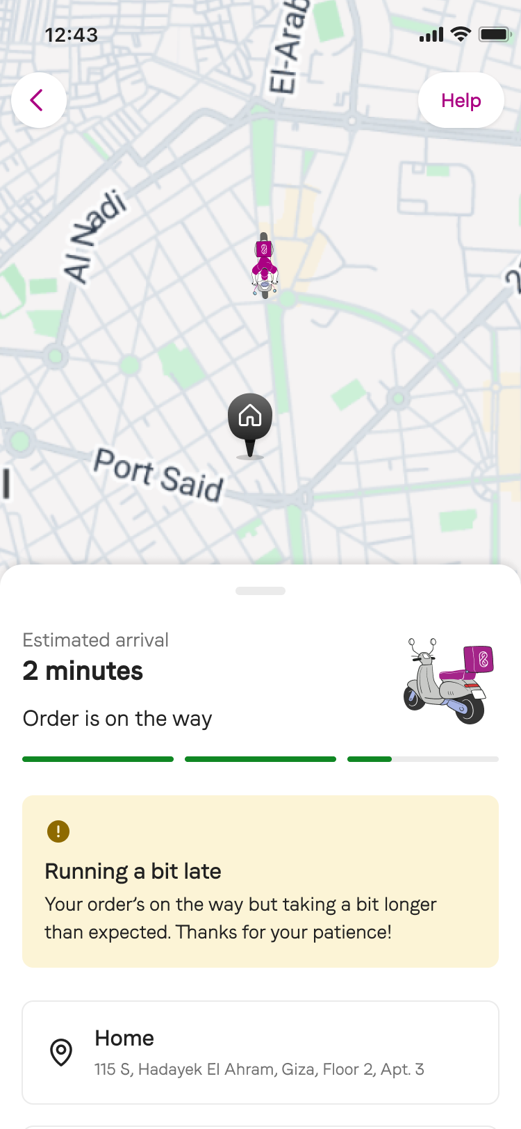 Dynamic ETA updating when the delivery is delayed